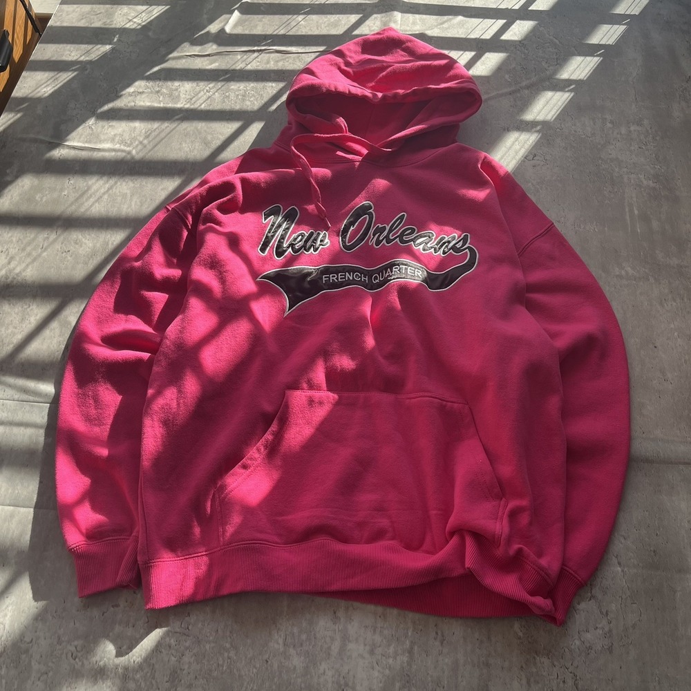 New Orleans French Quarter Pink Unisex Pullover Sweatshirt Size XL Y2K Embroided